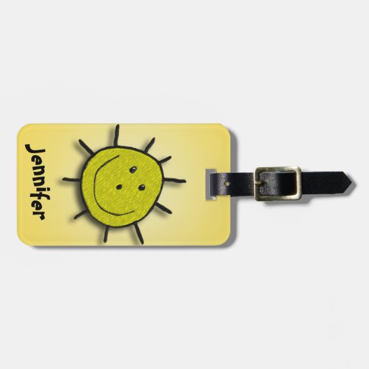 Faux Embrodery Patch Happy Sun Yellow Bagagelabel (Voorkant horizontaal)