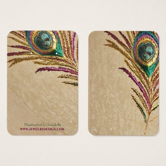 Faux Embroided Peacock Feather Earring Holder Visitekaartjes (Voorkant /achterkant)