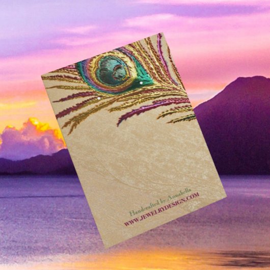 Faux Embroided Peacock Feather Earring Holder Visitekaartjes