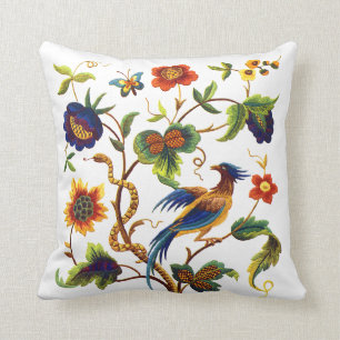 Faux Embroidery - Bird of Paradise Crewel Design Kussen