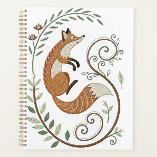 Faux Embroidery Fox – Spiral Bound Journal Planner (Voorkant)