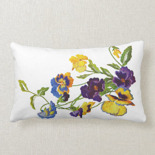 Faux Embroidery Pansy Pillow Kussen