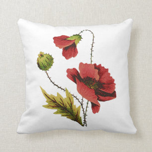 Faux Embroidery Red Poppies Pillow Kussen