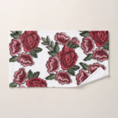 Faux Embroidery Red Roses Floral Roos Pattern Bad Handdoek (Handdoek)