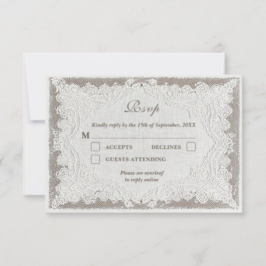 Faux Embroidery Timeless Lace QR Code Wedding RSVP (Voorkant)