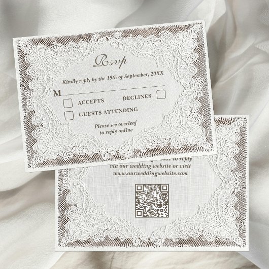 Faux Embroidery Timeless Lace QR Code Wedding RSVP