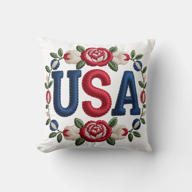 Faux Embroidery USA Kussen (Voorkant)