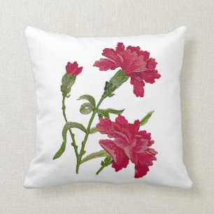 Faux Embroized Red Carnans Pillow Kussen