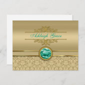 Faux Emerald Gemstone Metallic Shiny Gold Damask Briefkaart (Voorkant / Achterkant)