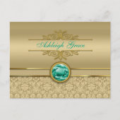 Faux Emerald Gemstone Metallic Shiny Gold Damask Briefkaart (Voorkant)
