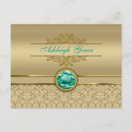 Faux Emerald Gemstone Metallic Shiny Gold Damask Briefkaart