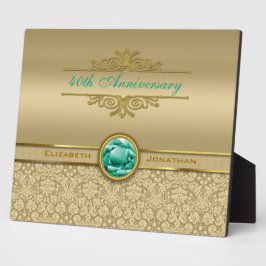 Faux Emerald Gemstone Metallic Shiny Gold Damask Fotoplaat