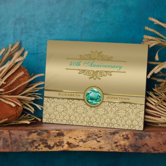 Faux Emerald Gemstone Metallic Shiny Gold Damask Fotoplaat (Zijkant)