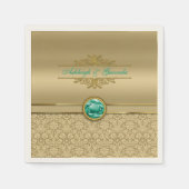 Faux Emerald Green Edelsteen Metallic Gold Damask Servetten (Voorkant)