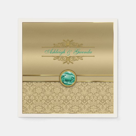Faux Emerald Green Edelsteen Metallic Gold Damask Servetten (Voorkant)