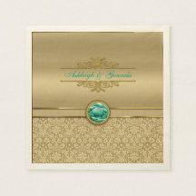 Faux Emerald Green Edelsteen Metallic Gold Damask