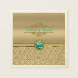 Faux Emerald Green Edelsteen Metallic Gold Damask Servetten