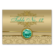 Faux Emerald Green Gemstone Metallic Gold Damask
