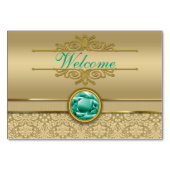 Faux Emerald Green Gemstone Metallic Gold Damask Kaart (Achterkant)