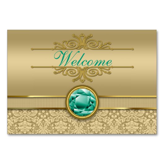 Faux Emerald Green Gemstone Metallic Gold Damask Kaart (Achterkant)