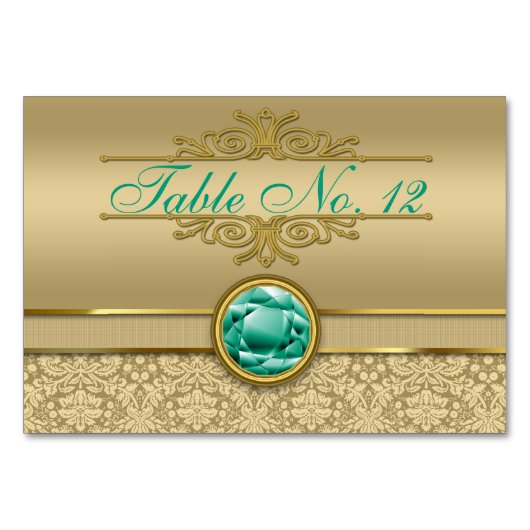 Faux Emerald Green Gemstone Metallic Gold Damask Kaart (Voorkant)