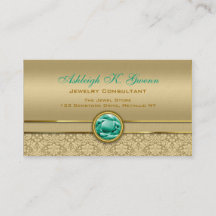 Faux Emerald Green Gemstone Metallic Gold Damask