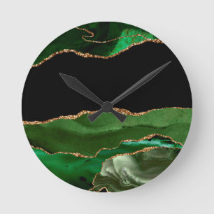 Faux Emerald Green Marged Agate Ronde Klok