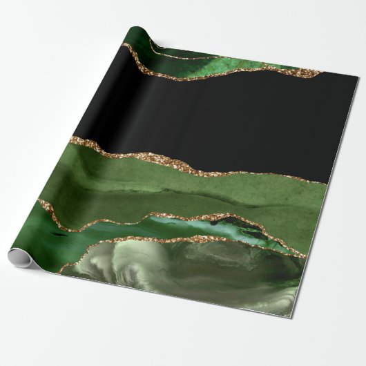 Faux Emerald Green Marked Agate Contemmodern Cadeaupapier (Uitgerold)