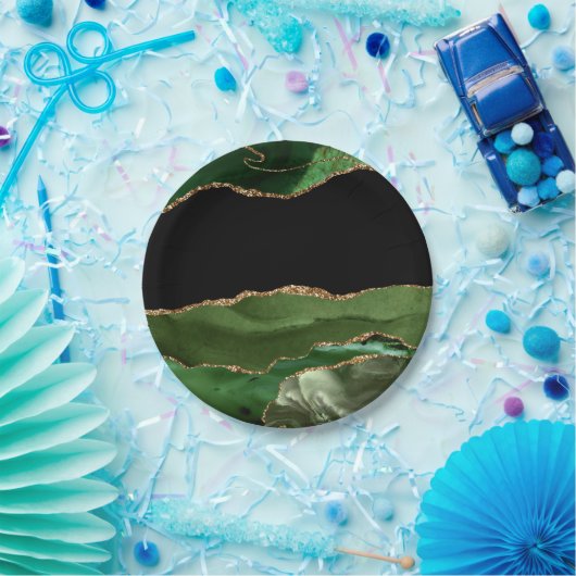 Faux Emerald Green Marked Agate Contemmodern Papieren Bordje (Feest)