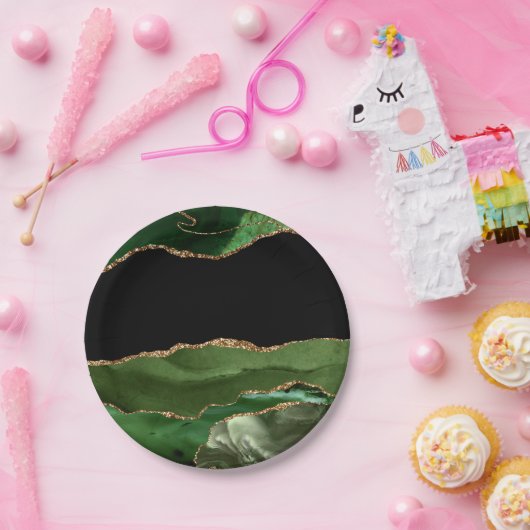 Faux Emerald Green Marked Agate Contemmodern Papieren Bordje (Feest)