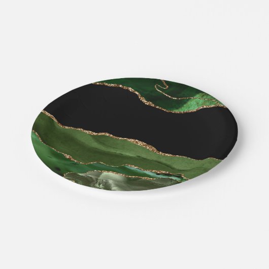 Faux Emerald Green Marked Agate Contemmodern Papieren Bordje (Gekanteld)