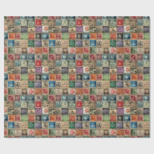 Faux Fantasy Postzegel Collage 7 Cadeaupapier (Vlak)