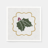 Faux Felt and Gold Glitter Holly Leaves Berries Servet (Voorkant)