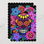 Faux Felt Skull met Flowers | Dag van de dood Kaart (Voorkant / Achterkant)