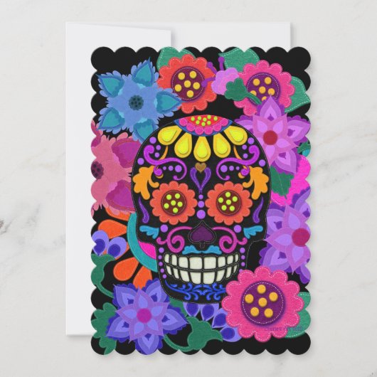 Faux Felt Skull met Flowers | Dag van de dood Kaart (Voorkant)