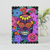 Faux Felt Skull met Flowers | Dag van de dood Kaart (Staand voorkant)