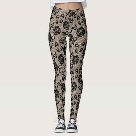 Faux Fishnet Black Lace Leggings (Voorkant)