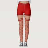 Faux Fishnet Stockings Red Shorts Costuum Leggings (Voorkant)