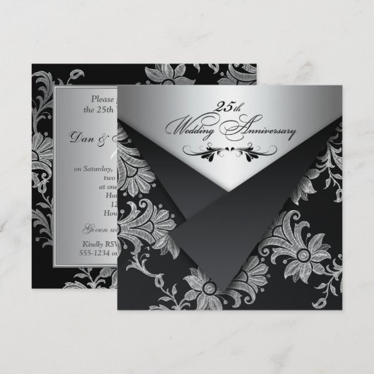 FAUX Flaps 25th Wedding Jubileum Uitnodiging (Voorkant / Achterkant)