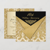 FAUX Flaps Damask 10e jubileum uitnodiging (Voorkant / Achterkant)