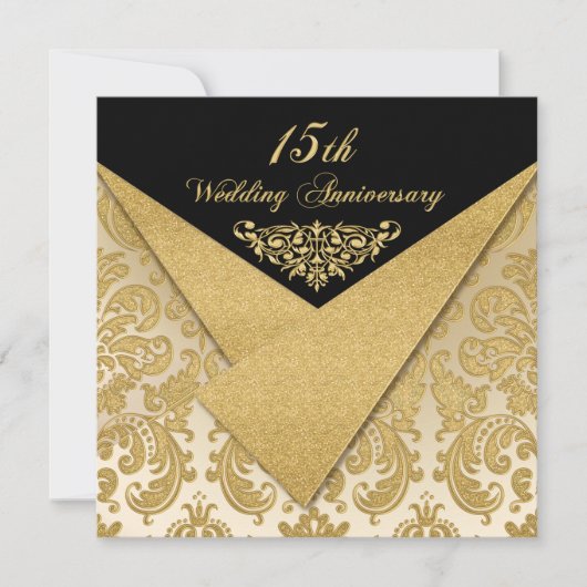 FAUX Flaps Damask 15e jubileum uitnodiging (Voorkant)