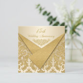 FAUX Flaps Damask 15e jubileumuitnodiging Kaart (Staand voorkant)