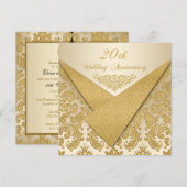 FAUX Flaps Damask 20th Anniversary Uitnodiging (Voorkant / Achterkant)