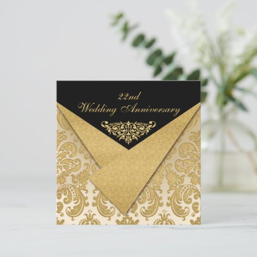 FAUX Flaps Damask 22e Jubileum Uitnodiging (Staand voorkant)