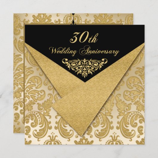 FAUX Flaps Damask 30th Anniversary Uitnodiging (Voorkant / Achterkant)
