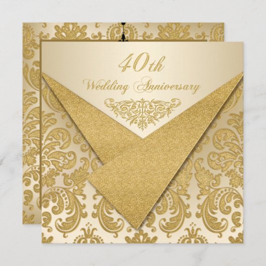 FAUX Flaps Damask 40e Jubileum Uitnodiging (Voorkant / Achterkant)