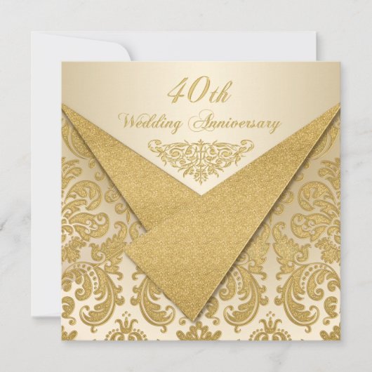 FAUX Flaps Damask 40e Jubileum Uitnodiging (Voorkant)
