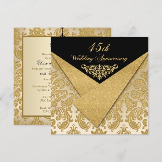 FAUX Flaps Damask 45th Jubileum Invitation Kaart (Voorkant / Achterkant)