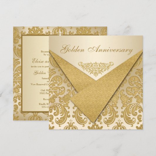 FAUX Flaps Damask 50ste verjaardagsuitnodiging Kaart (Voorkant / Achterkant)