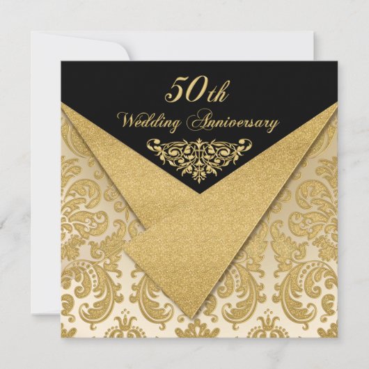 FAUX Flaps Damask 50th Anniversary Uitnodiging 2 (Voorkant)